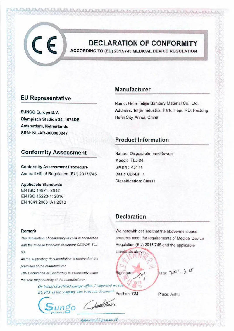 ce for disposable hand towels